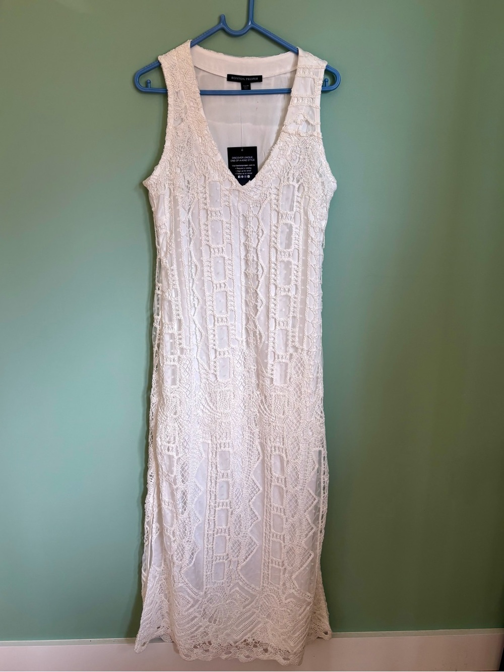 Boston Proper White Crochet V-Neck Maxi Dress